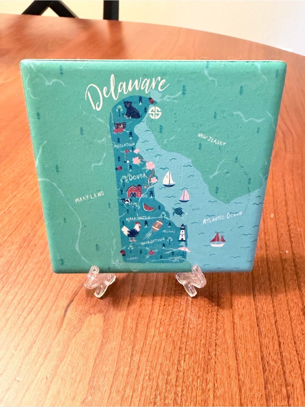 4/$20 Simply Southern Delaware State Stone Cork Back Coaster With Display Stand